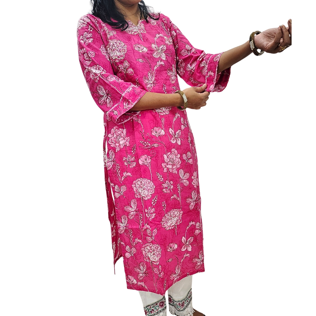 🌸Fiza Pink Floral Kurta Set | Women 3-Piece 🌸