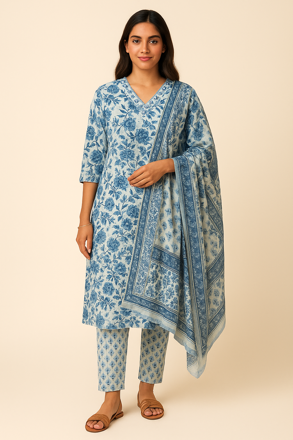 ๐Blue Breeze Mist Kurta Set | Women 3-Piece๐