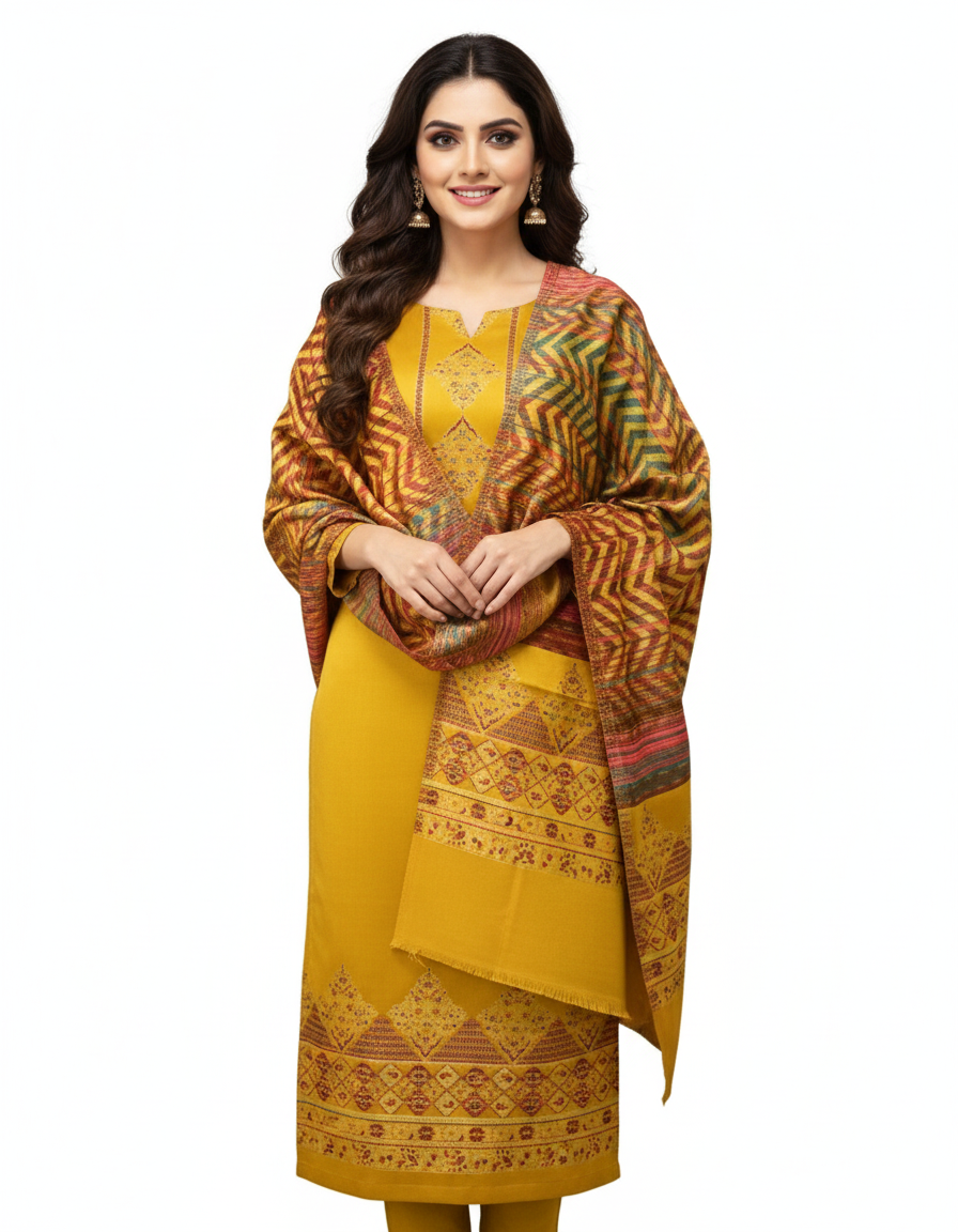 Heera Woolen Suit β Premium Contrast Elegance (Unstitched)
