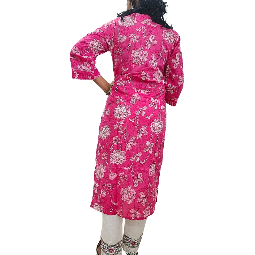 🌸Fiza Pink Floral Kurta Set | Women 3-Piece 🌸