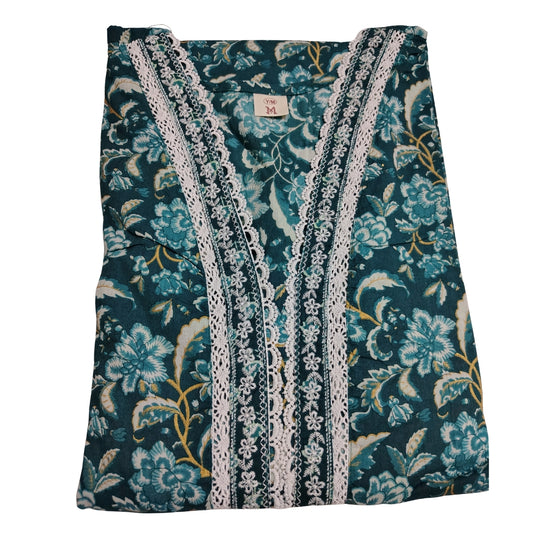 Noor-E-Neelam – Teal Floral Cotton Kurta Set with Dupatta