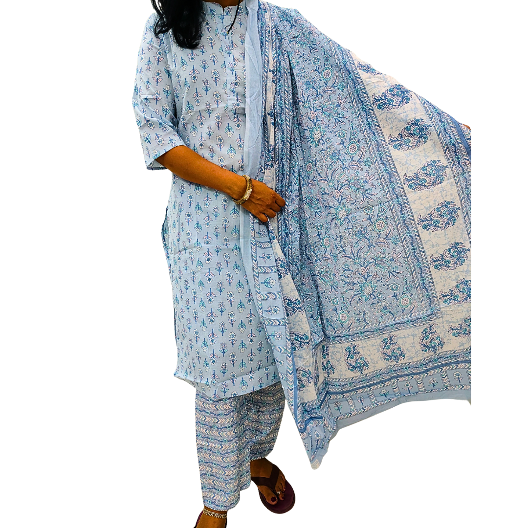 🔹Aasmani Breeze Kurta Set | Women 3-Piece🔹