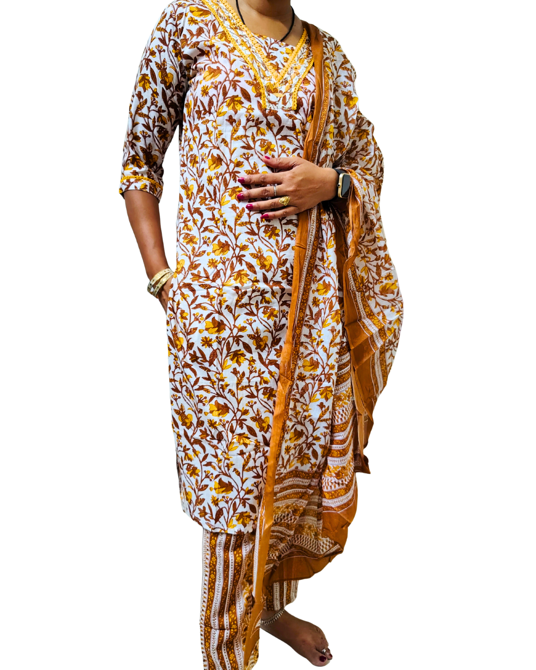 🤎Amber Bloom Floral Cotton Kurta Set | Women 3-Piece🩷