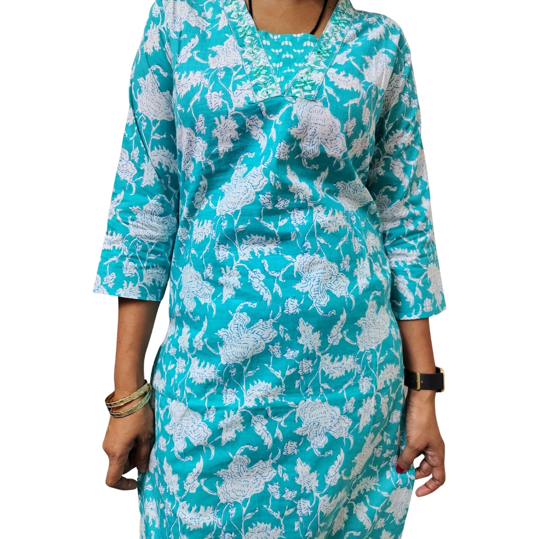 🟢Sitara Gul – Floral Sea Green Kurta Set | Women 3-Piece 🟢