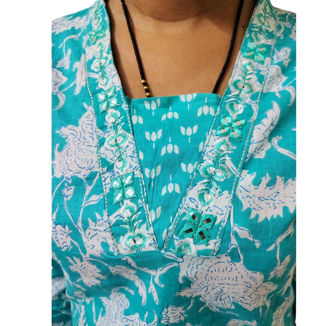 🟢Sitara Gul – Floral Sea Green Kurta Set | Women 3-Piece 🟢