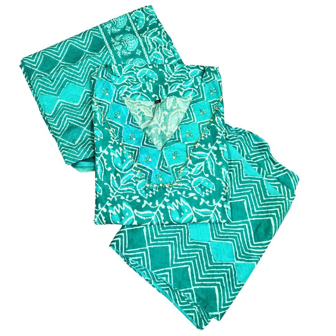 🌊Ocean Breeze Elegance Kurta Set | Women 3-Piece✨