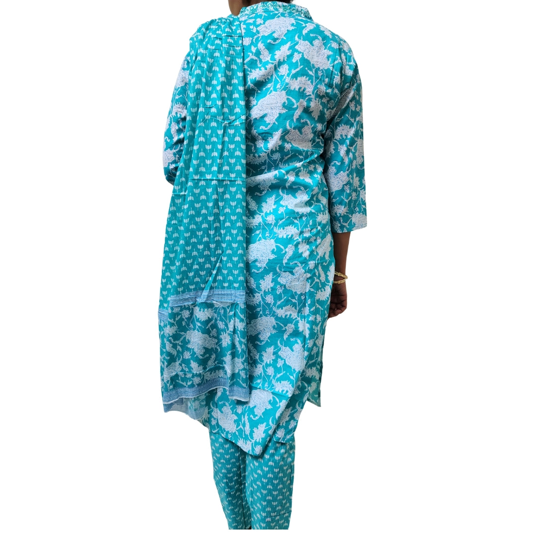 🟢Sitara Gul – Floral Sea Green Kurta Set | Women 3-Piece 🟢