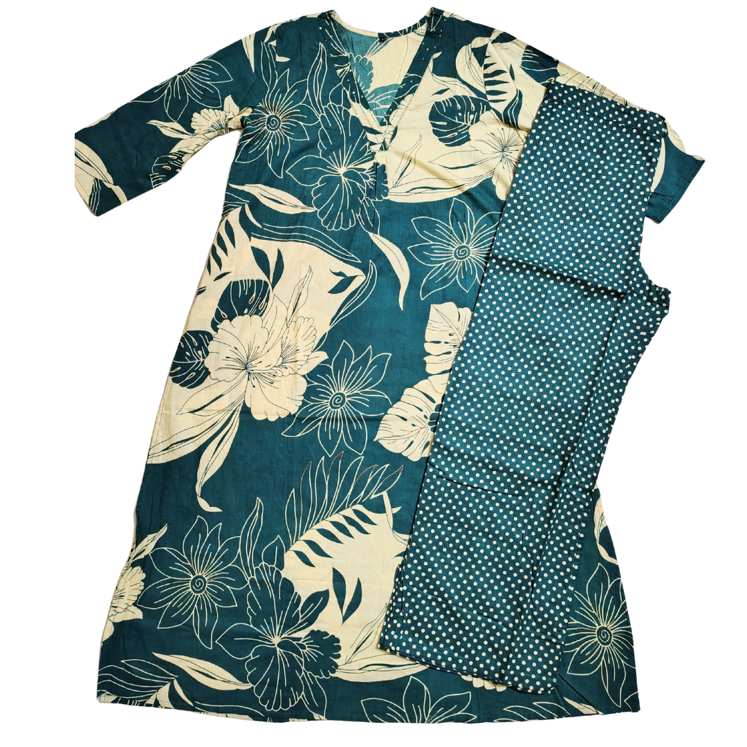 🍀Emerald Bloom A-line Kurta Set | Women 2-Piece🍀
