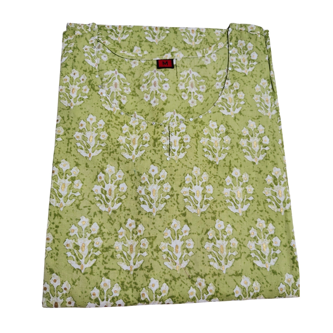 💚Mehkaari – Green Floral Cambric Cotton 2-Piece Kurta Set💚