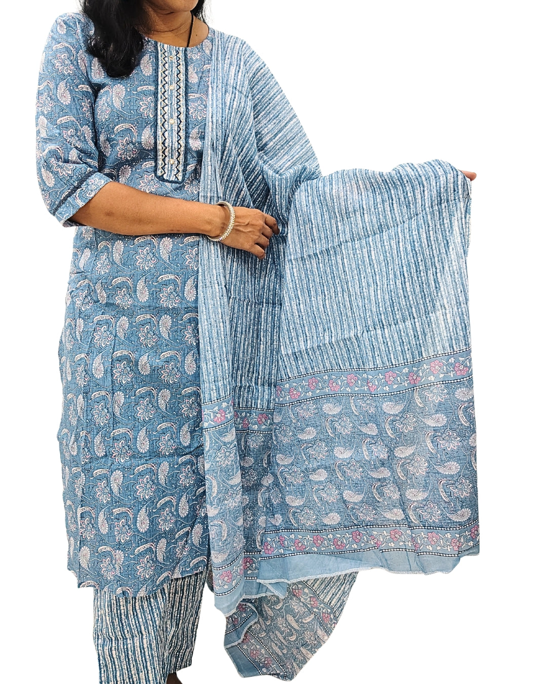 💙Blue Dream - Floral Kurta Dupatta Set | Women 3-Piece💙