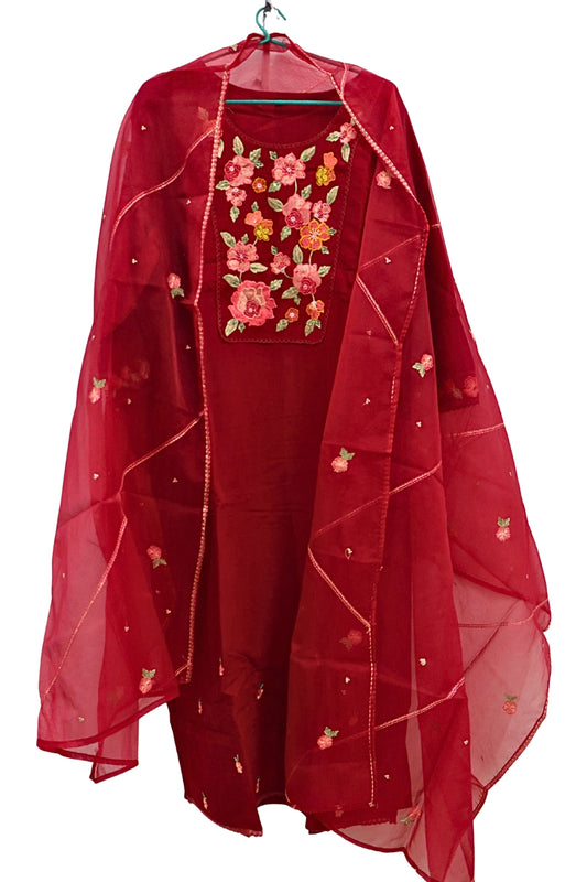 🌹Kumudini Maroon Glow Women 3-piece Festive Kurta Set 🌹