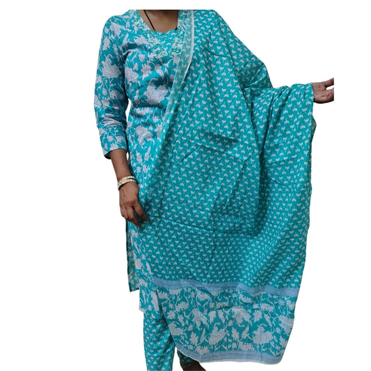 Sitara Gul – Floral Sea Green Women 3-Piece Kurta Set