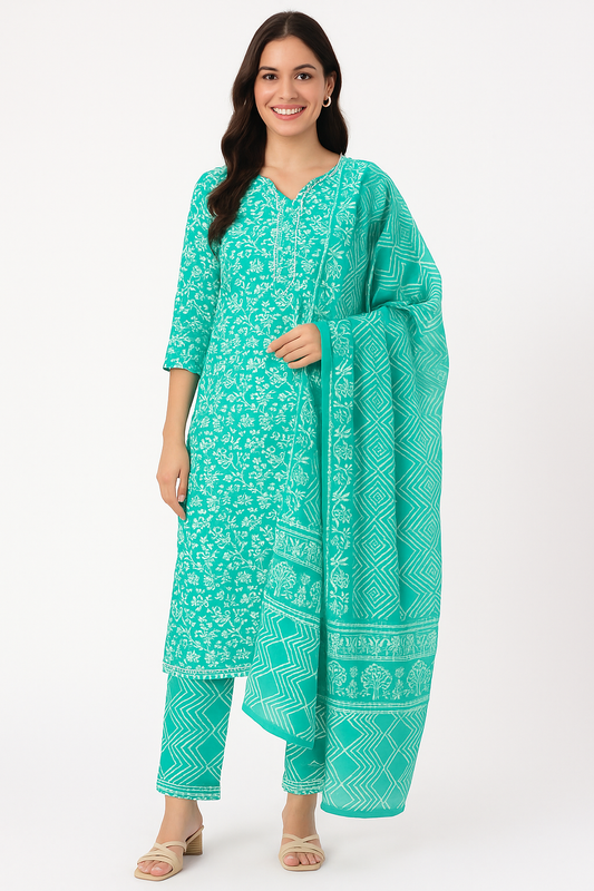 🌊Ocean Breeze Elegance Kurta Set | Women 3-Piece✨