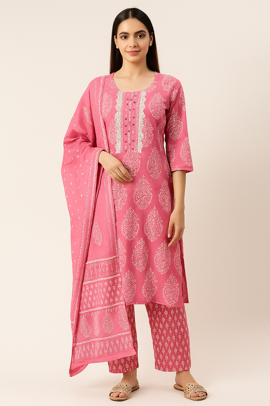🌸Gulaabi Adaah Heavy Lace Suit | Women 3-Piece🌸