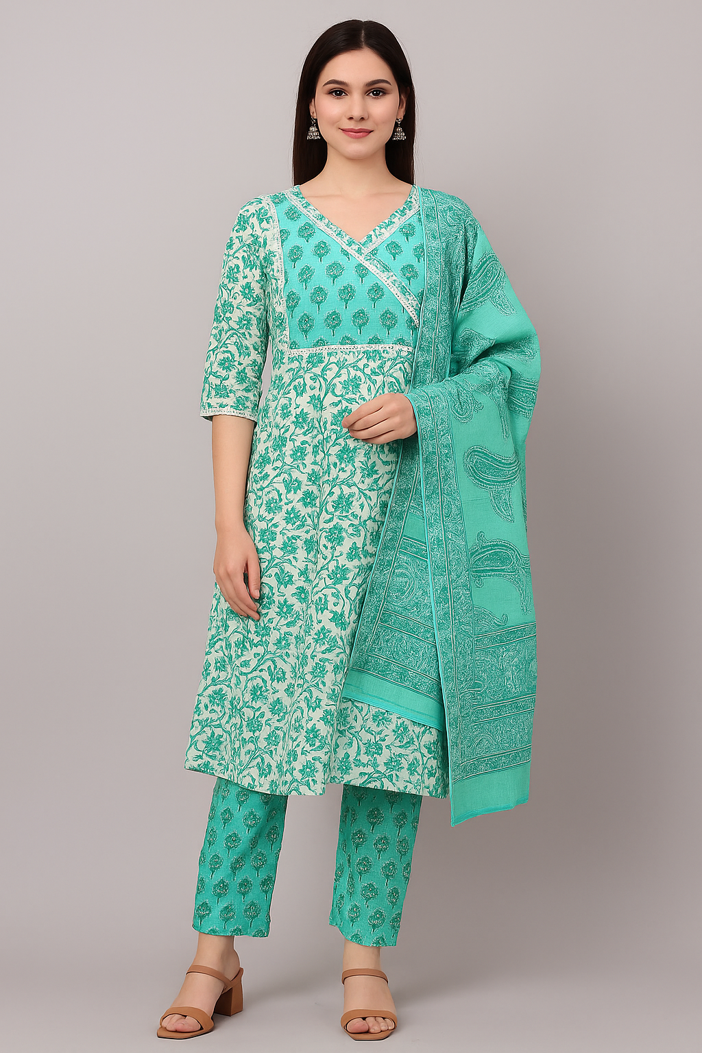 🌿Aaranya Green Grace Kurta Set | Women 3-Piece🌿