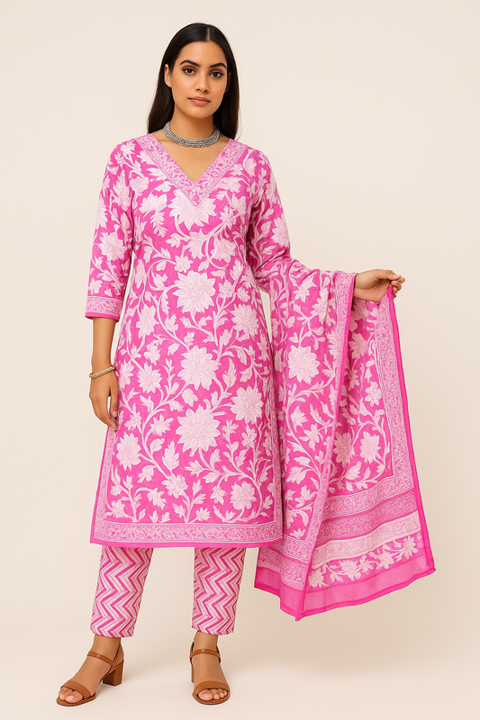 🌸Gulbahar Blossom Cotton Suit Set | Women 3-Piece🌸