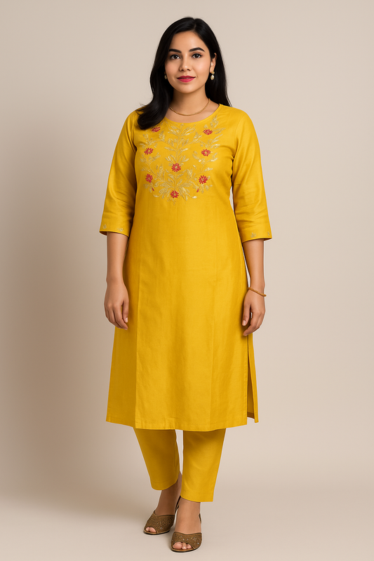 💛Saanjh Phool Embroidered Premium Kurta Set | Women 2-Piece💚