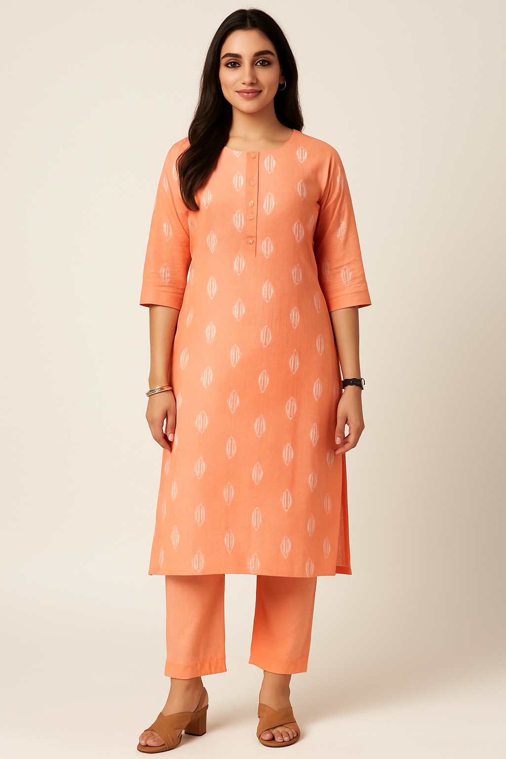 💚Peach Petals Everyday Kurta Set | Women 2-Piece🍑