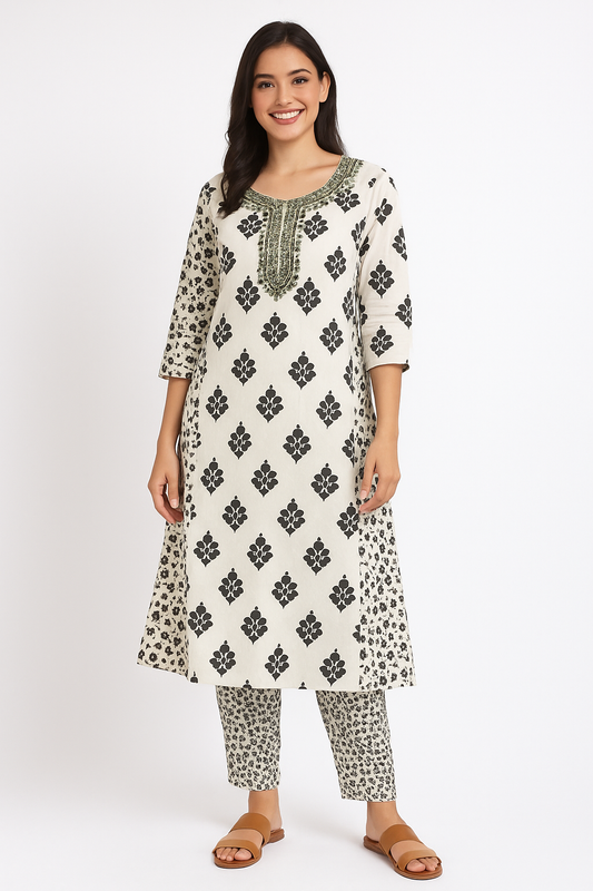 🖤Midnight Petals A-Line Kurta Set | Women 2-Piece✨