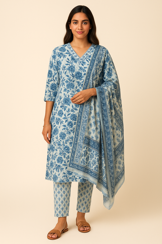 💙Blue Breeze Mist Kurta Set | Women 3-Piece💙