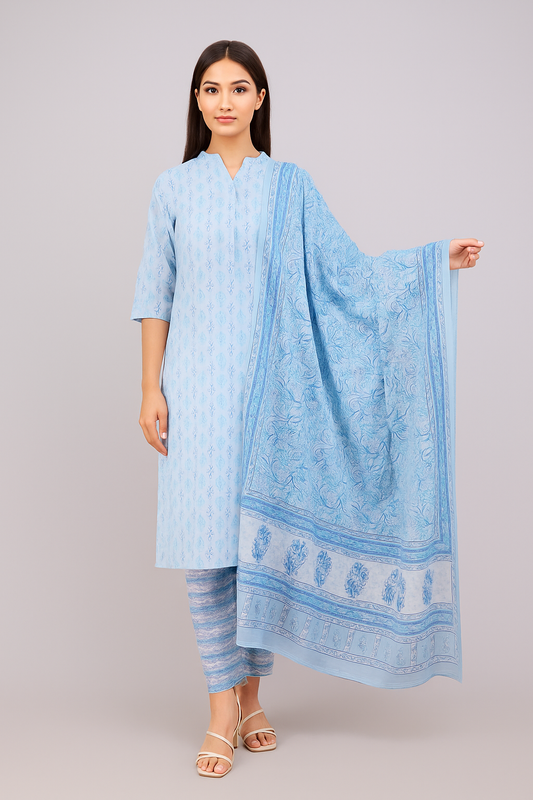 🔹Aasmani Breeze Kurta Set | Women 3-Piece🔹