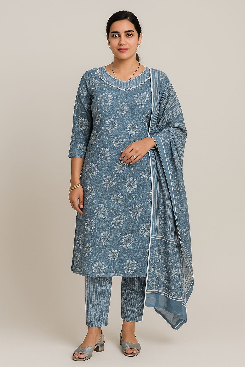 🩶Serene Celestial Sky Women Kurta Set | 3-Piece🩶