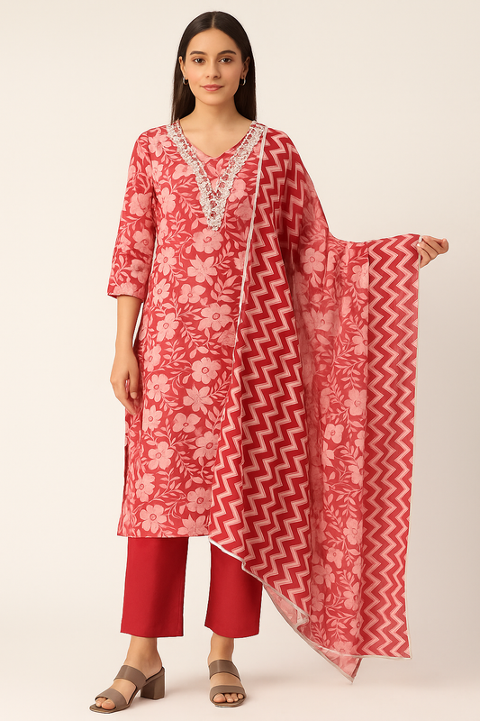 🧡Rust Blossom Kurta Set | 3-Piece Women Kurta Set🧡