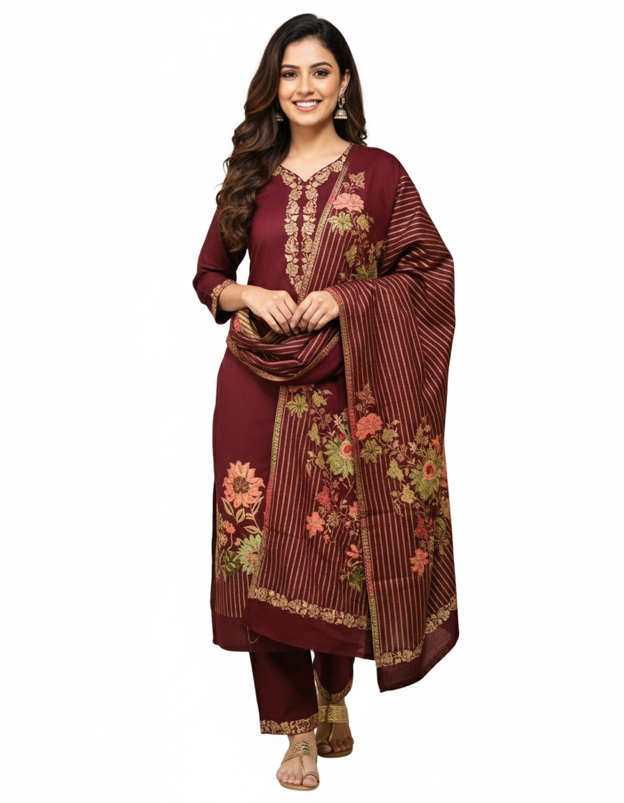 ✨Shimmery Grace Woolen 3-Piece Kurta Set (Unstitched)✨