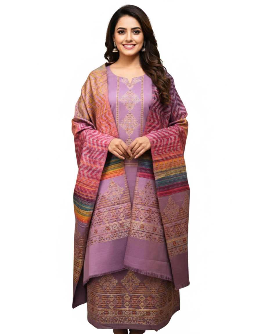 Heera Woolen Suit – Premium Contrast Elegance (Unstitched)