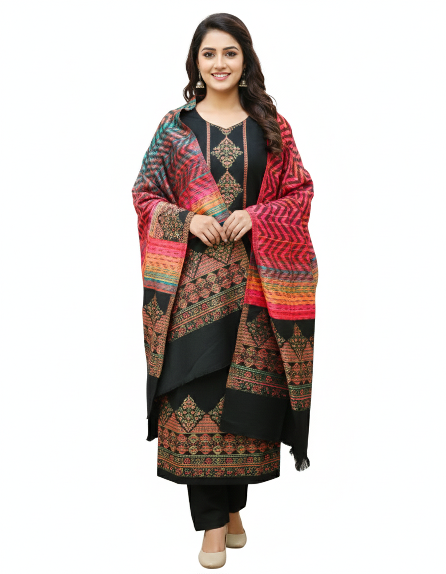 Heera Woolen Suit – Premium Contrast Elegance (Unstitched)