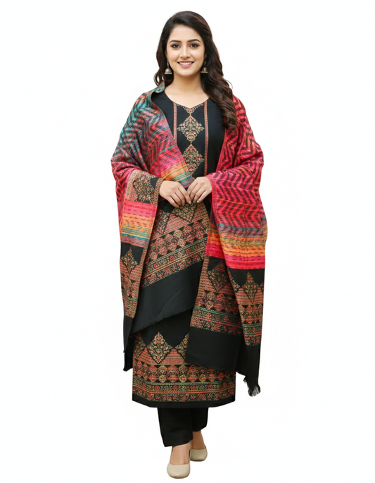 Heera Woolen Suit – Premium Contrast Elegance (Unstitched)