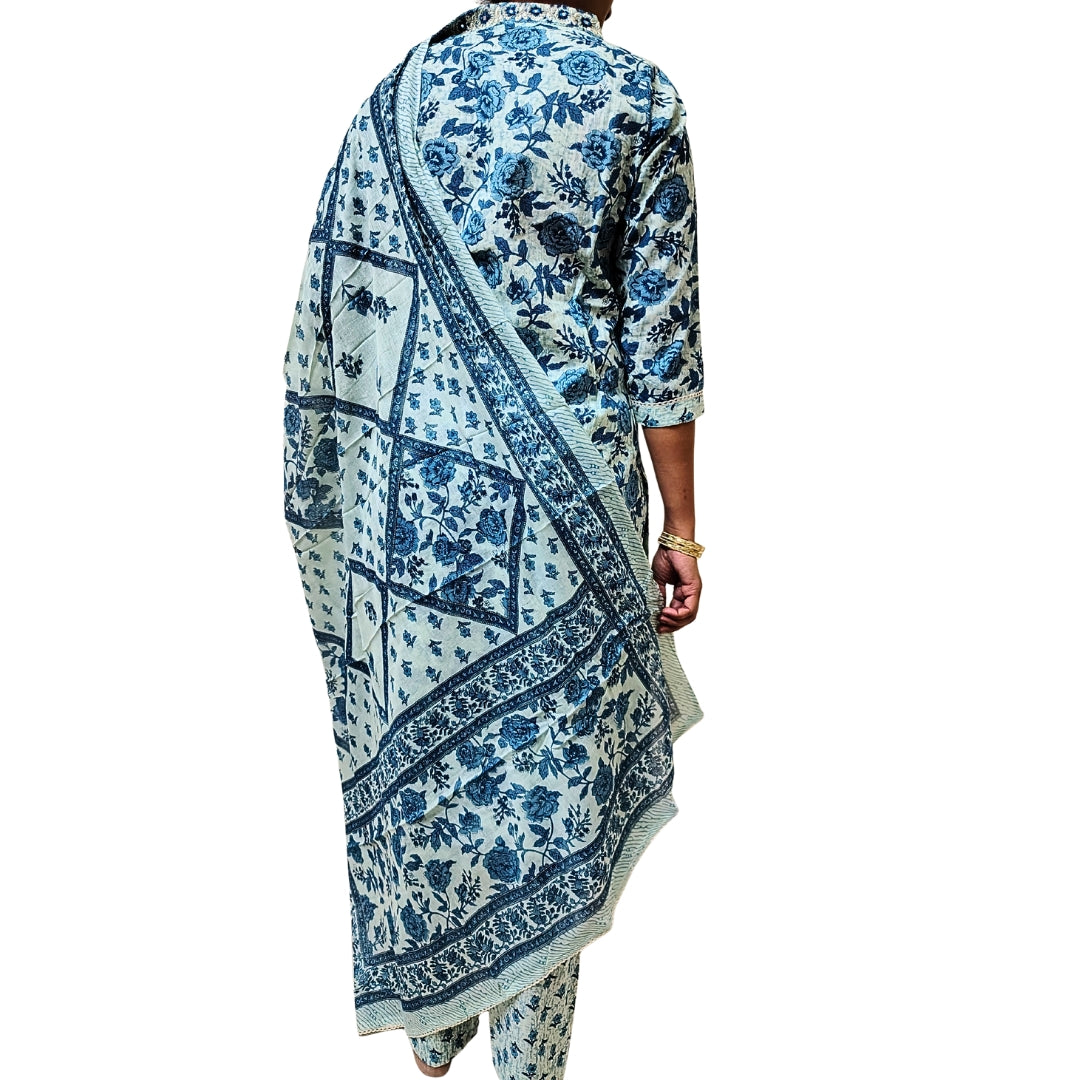 💙Blue Breeze Mist Kurta Set | Women 3-Piece💙