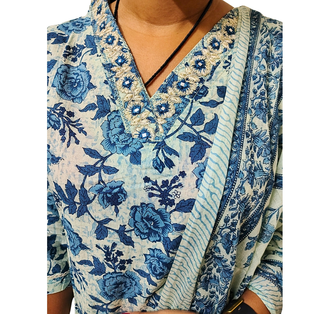 💙Blue Breeze Mist Kurta Set | Women 3-Piece💙