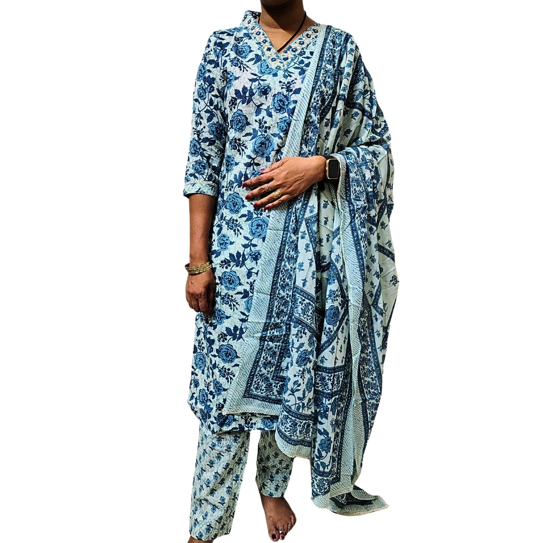 💙Blue Breeze Mist Kurta Set | Women 3-Piece💙