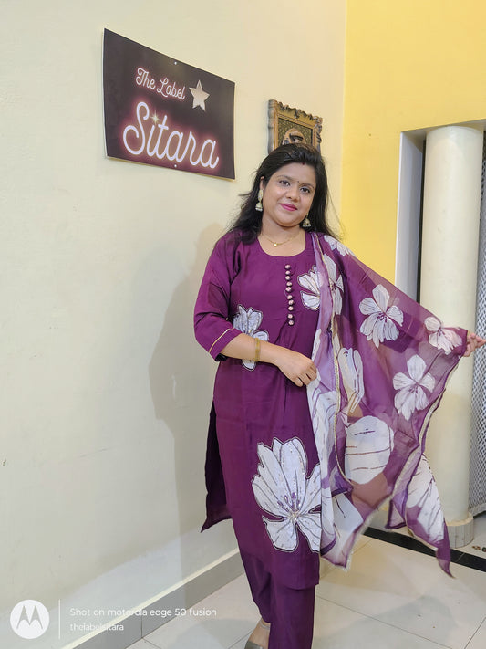 💜 Purple Beauty Women Festive Wear Kurta Set| 3-piece Set💜