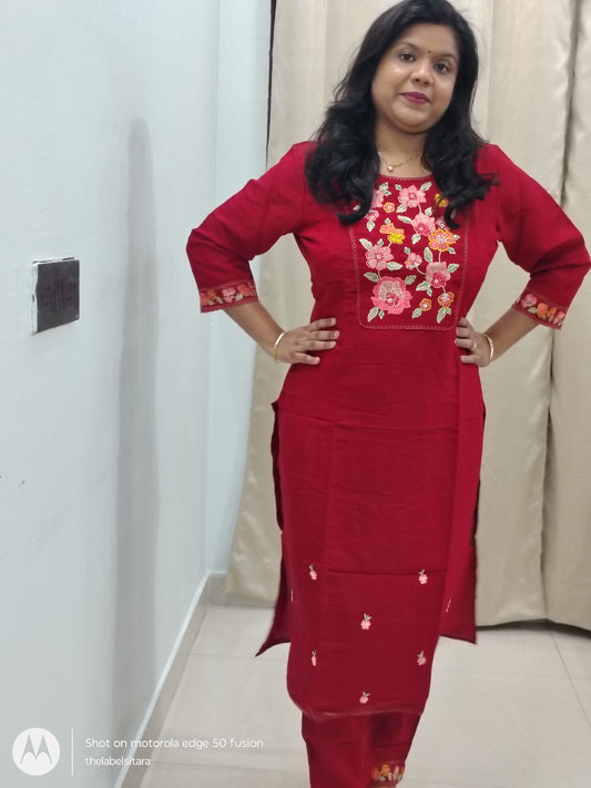 🌹Kumudini Maroon Glow Women 3-piece Festive Kurta Set 🌹