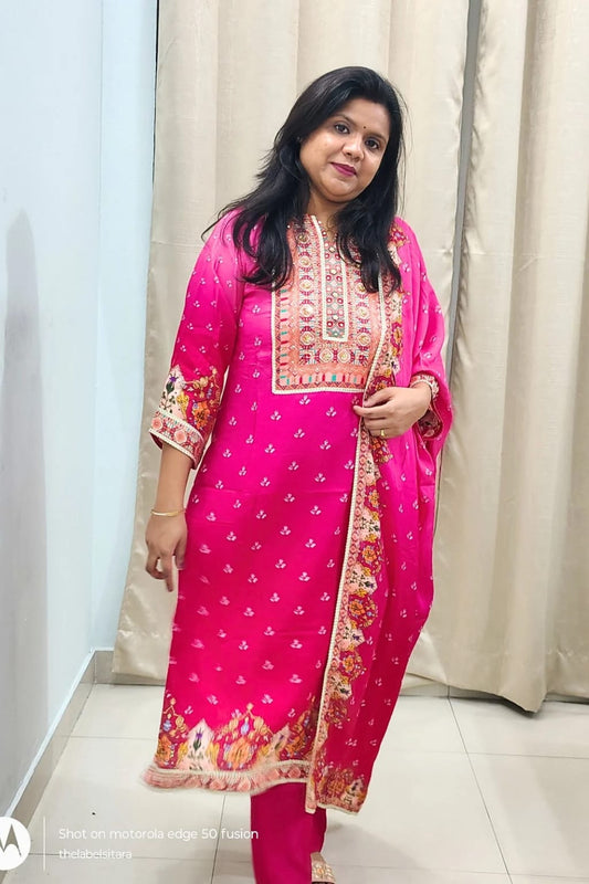 💕Gulabi Noor Women Festive Wear Kurta Set | 3-piece Set💕